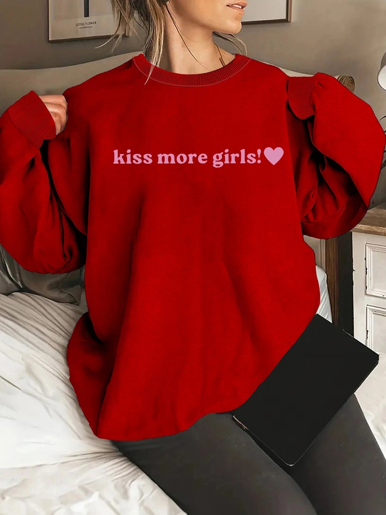 Damen Sweatshirt Lässig Mit Schriftzug Grau