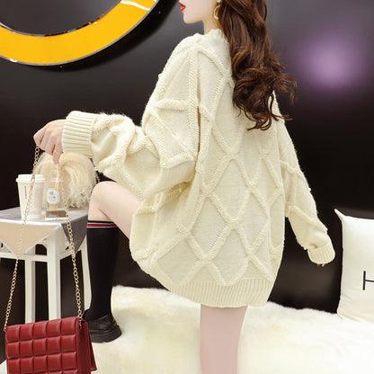 Damen Oversized Pullover Strukturmuster Perlenverzierungen Eveloria