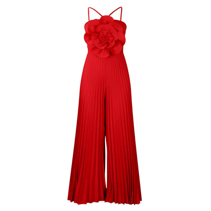 Damen Jumpsuit Plissee-Design Blumenmuster Eveloria