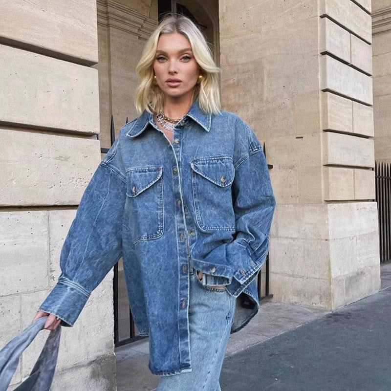 Damen Overshirt-Jacke Denim Blau Eveloria - Eveloria