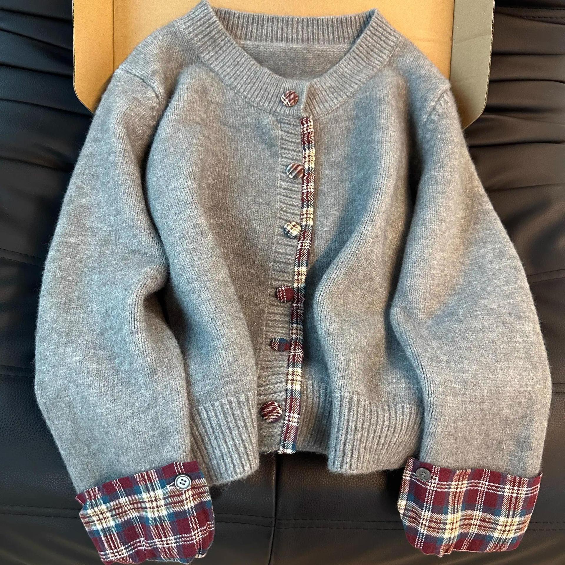 Damen Strickjacke Karomuster Kuschelig Eveloria - Eveloria