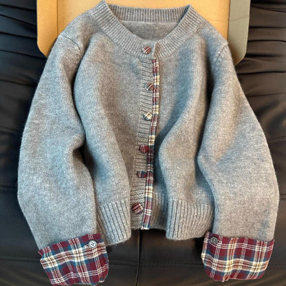 Damen Strickjacke Karomuster Kuschelig Eveloria - Eveloria