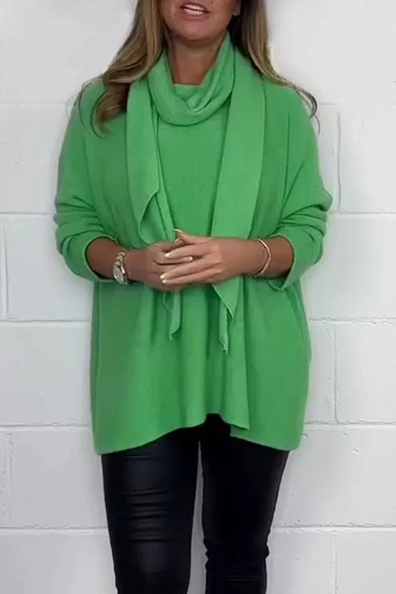 Damen Pullover Relaxed Fit mit Schal Eveloria