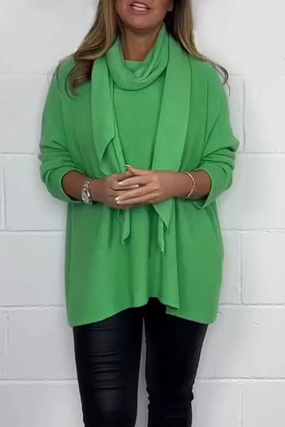 Damen Pullover Relaxed Fit mit Schal Eveloria