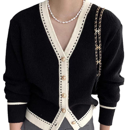 Damen Strickjacke Modisch Kontrastdetails Eveloria
