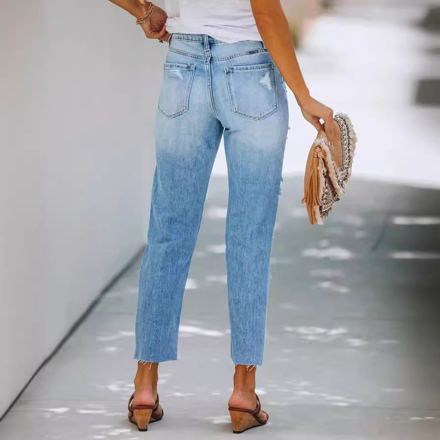 Damen Boyfriend Jeans Destroyed Style Eveloria
