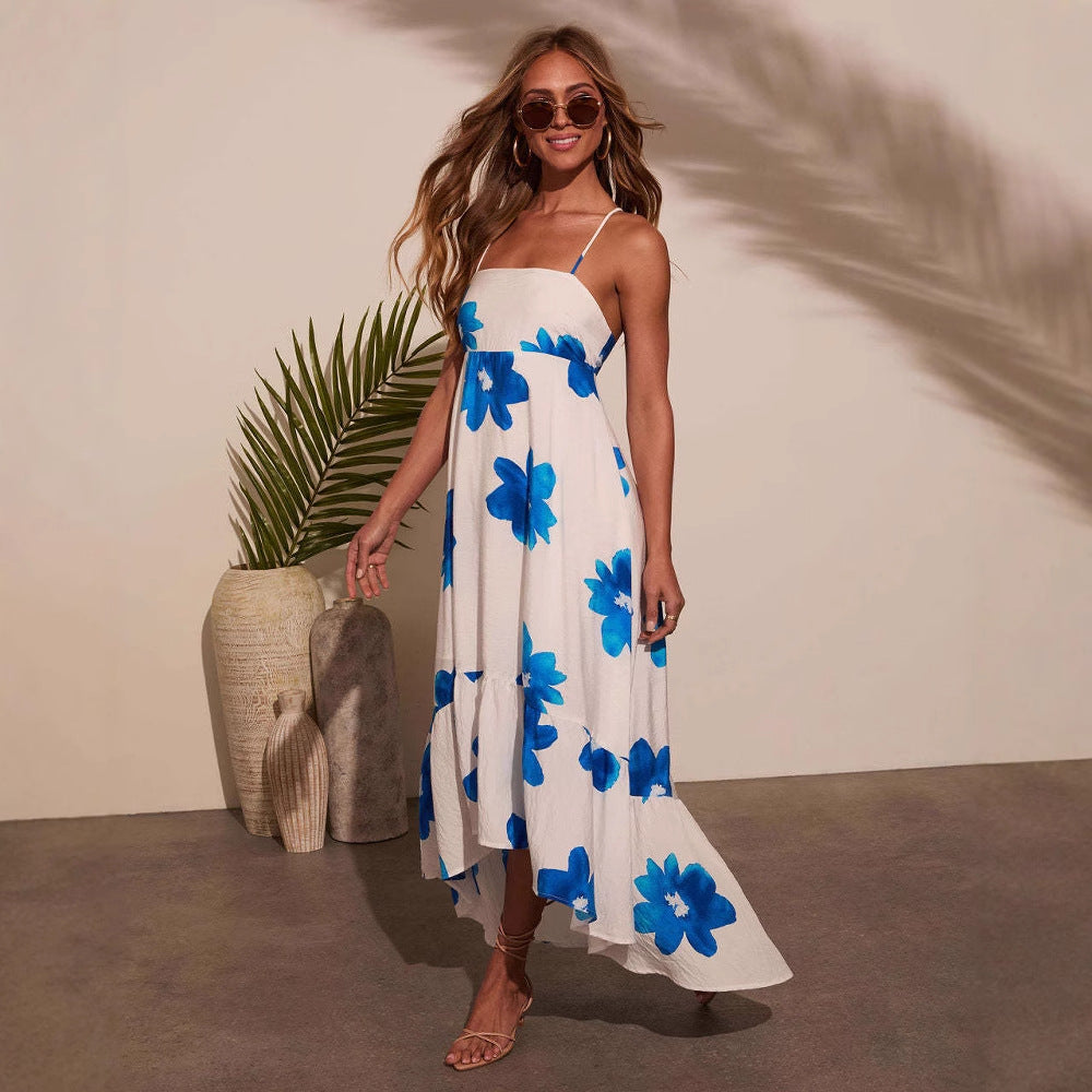 Damen Maxikleid Sommerlich mit Riemen Voluminöser Rock Eveloria