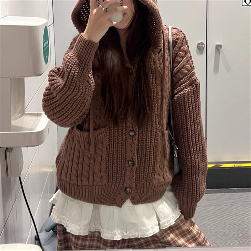 Damen Kuschelstrickjacke Kapuze Große Taschen Eveloria