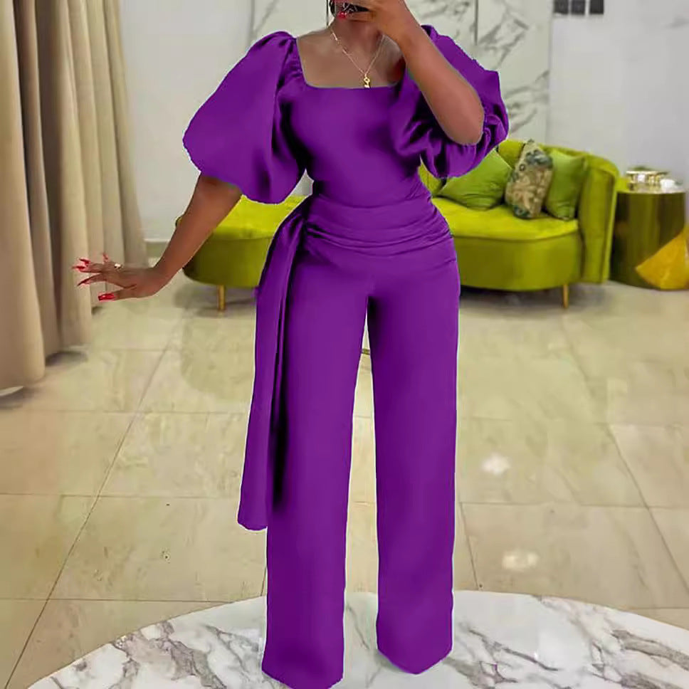 Damen Jumpsuit Voluminöse Ärmel Tailliert Eveloria