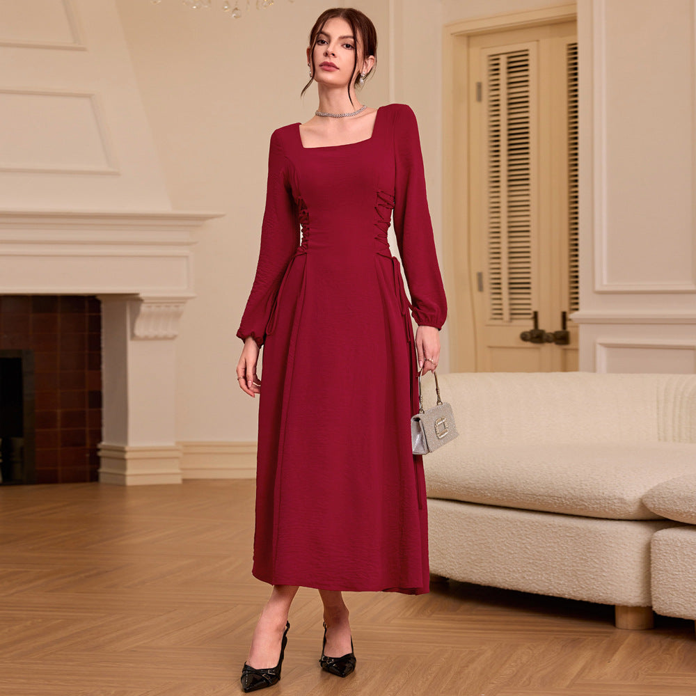 Damen Maxikleid Quadratischer Ausschnitt Rüschen Eveloria