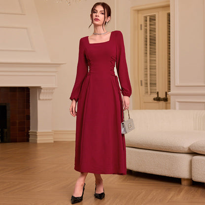 Damen Maxikleid Quadratischer Ausschnitt Rüschen Eveloria