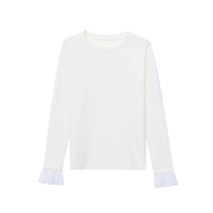 Damen Langarmoberteil Rüschensaum Elegantes Oberteil