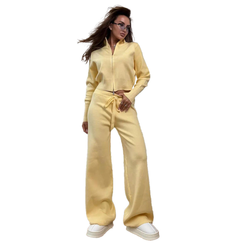 Damen Strickensemble mit Zip-Kragen und weitem Schnitt