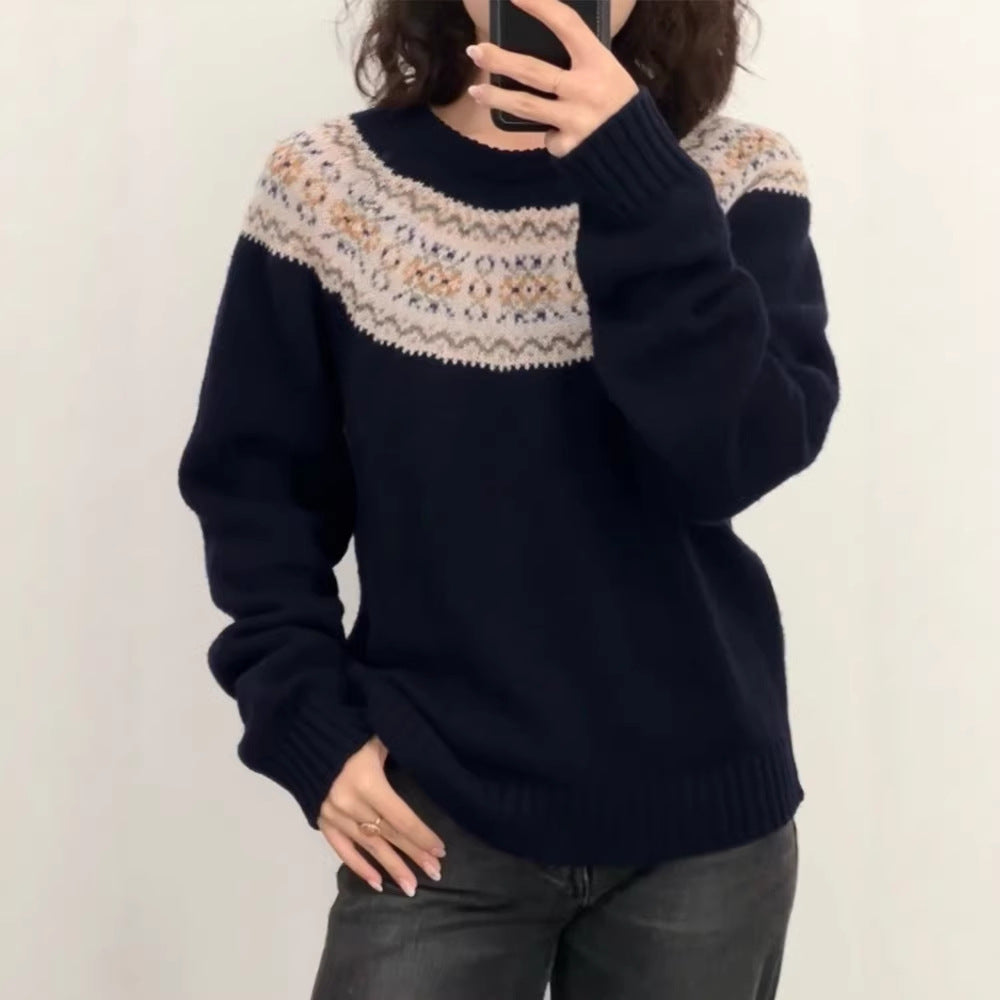 Damen Strickpullover Norweger Muster Eveloria