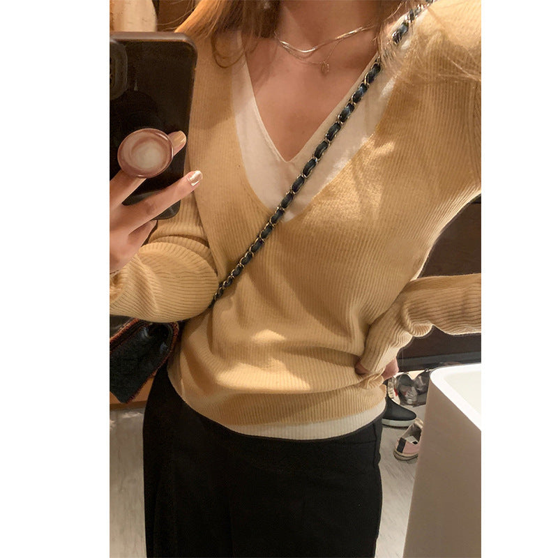 Damen Pullover V-Ausschnitt Feinrippstrick Anthrazit Eveloria