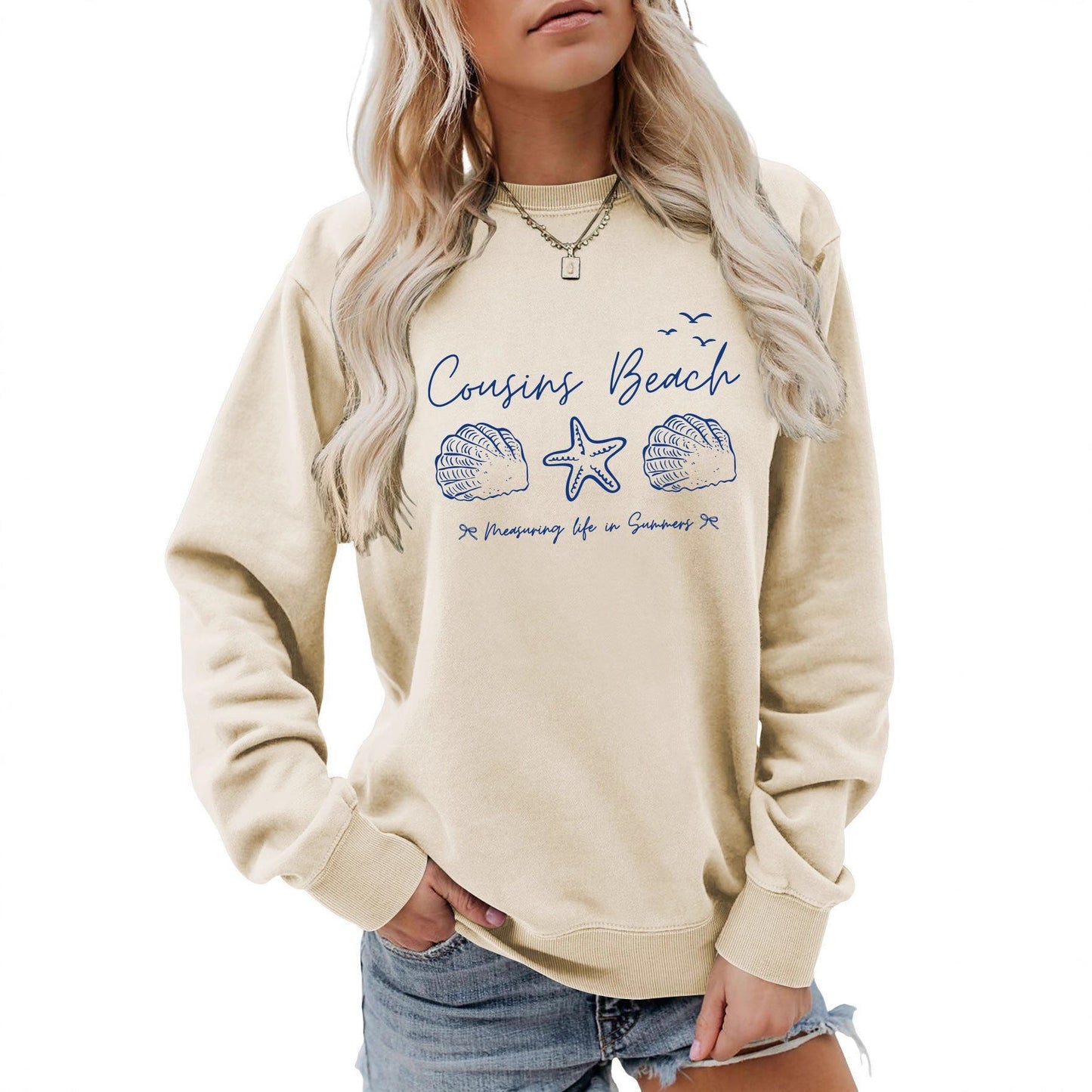 Damen Sweatshirt Maritimes Motiv Bequamer Schnitt Grau Eveloria