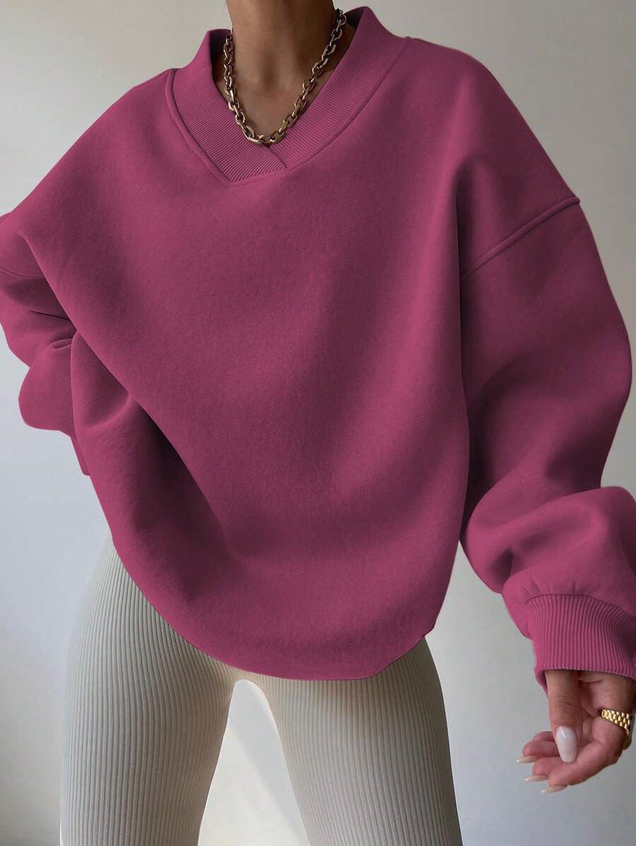 Damen Oversized Sweatshirt V-Ausschnitt Breiter Bund Eveloria