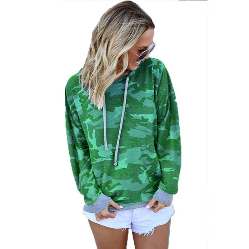 Damen Hoodie Camouflage Muster Kängurutaschen