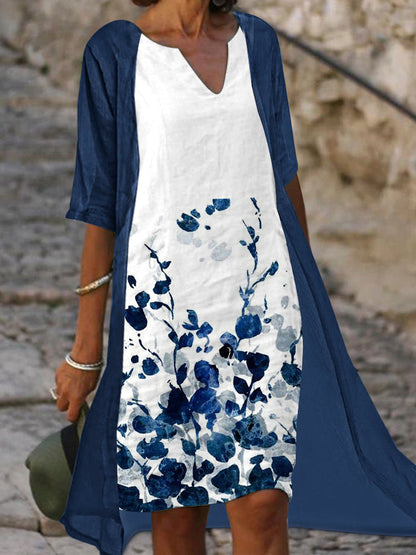 Damen Freizeitkleid Florales Muster V-Ausschnitt Eveloria