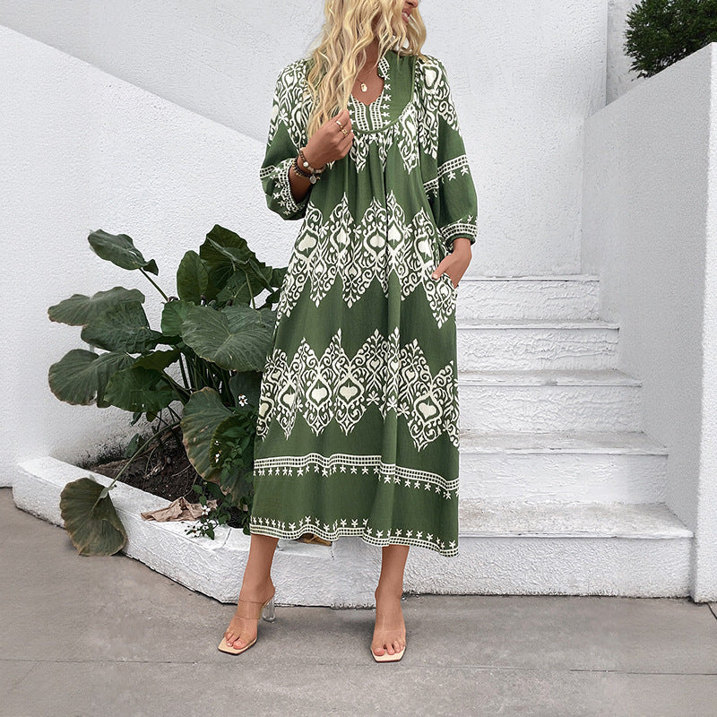Damen Maxikleid Ethnisches Muster Baumwolle