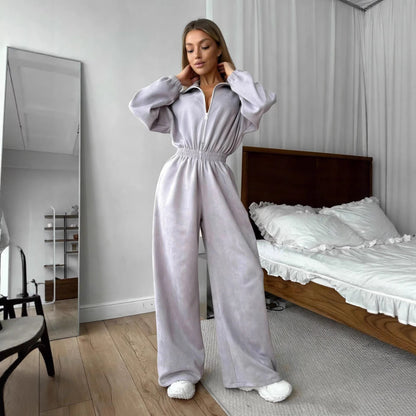 Damen Fleece-Overall Hochkragen Gummizug Eveloria