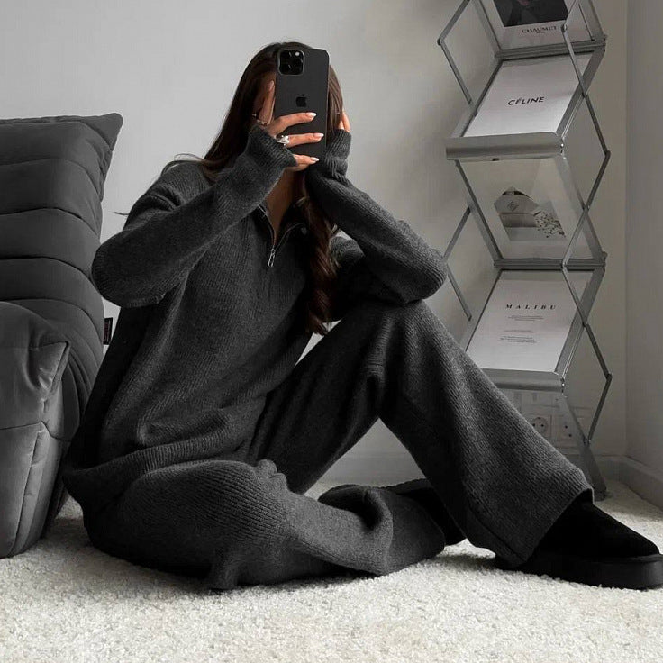 Damen Oversized Strickpullover Hochkragen Reißverschluss Eveloria