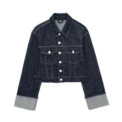 Damen Weite Denimhosen Umschlag-Saum Blau Eveloria