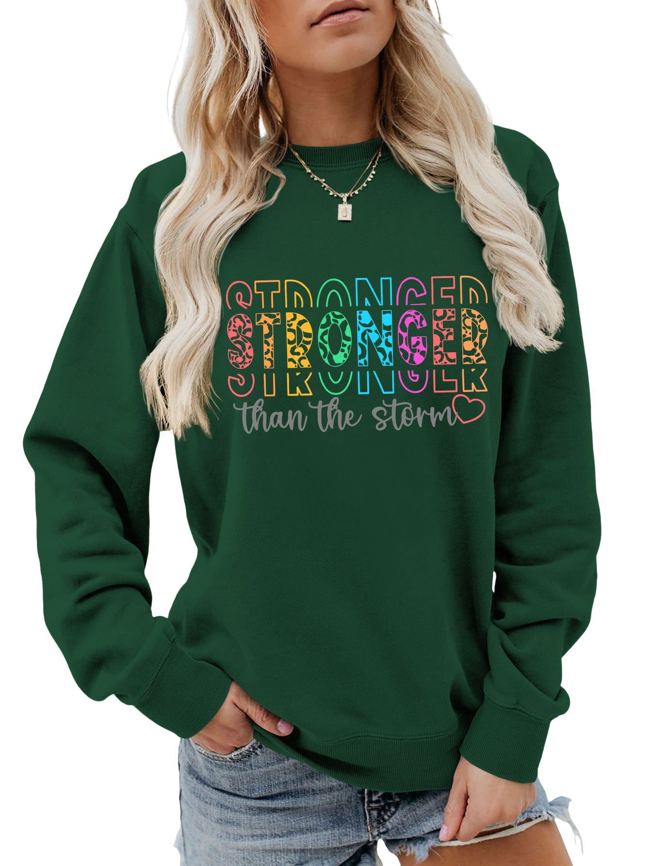Damen Sweatshirt Lässiger Schnitt Motivierender Schriftzug Grau