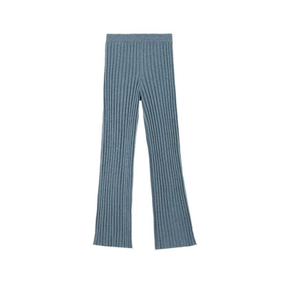 Damen Rippstrickhose Weites Bein Hoher Bund Eveloria