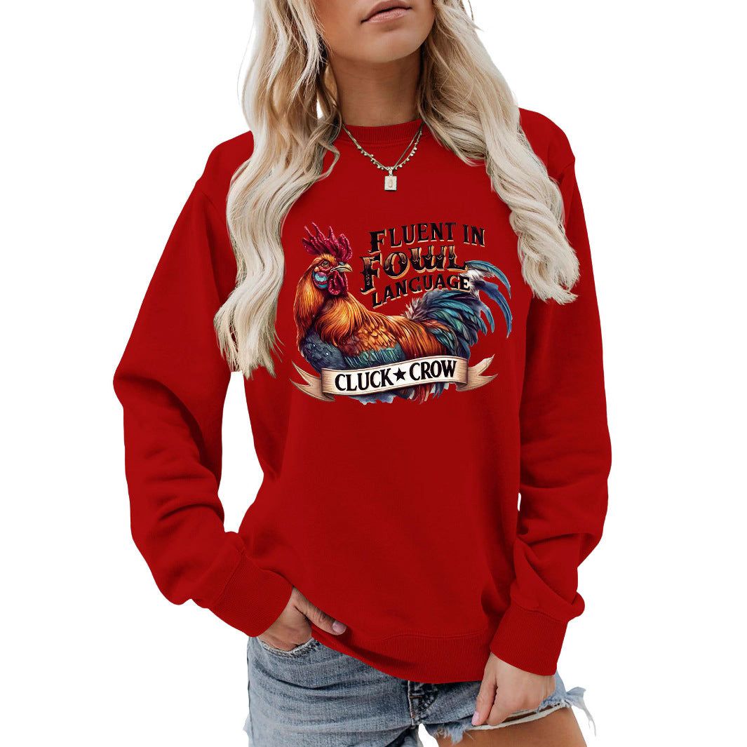 Damen Sweatshirt Hühnermotiv Bequem Grau Eveloria - Eveloria