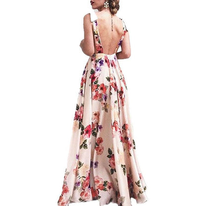 Damen Maxikleid Blumendruck Fließender Schnitt Eveloria