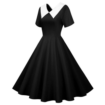 Damen Swingkleid Elegant Kragen Schwingrock Eveloria