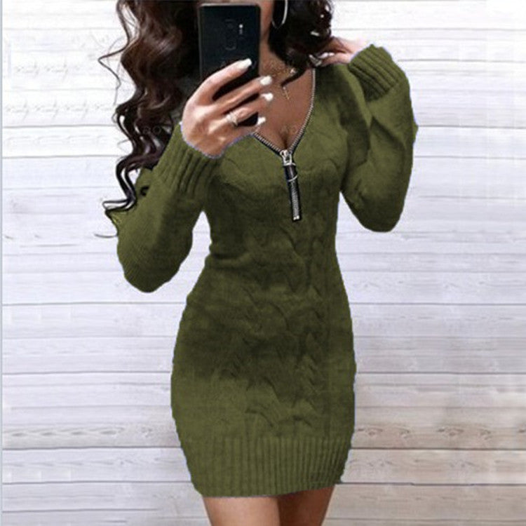 Damen Strickkleid Reißverschluss Muster Eveloria