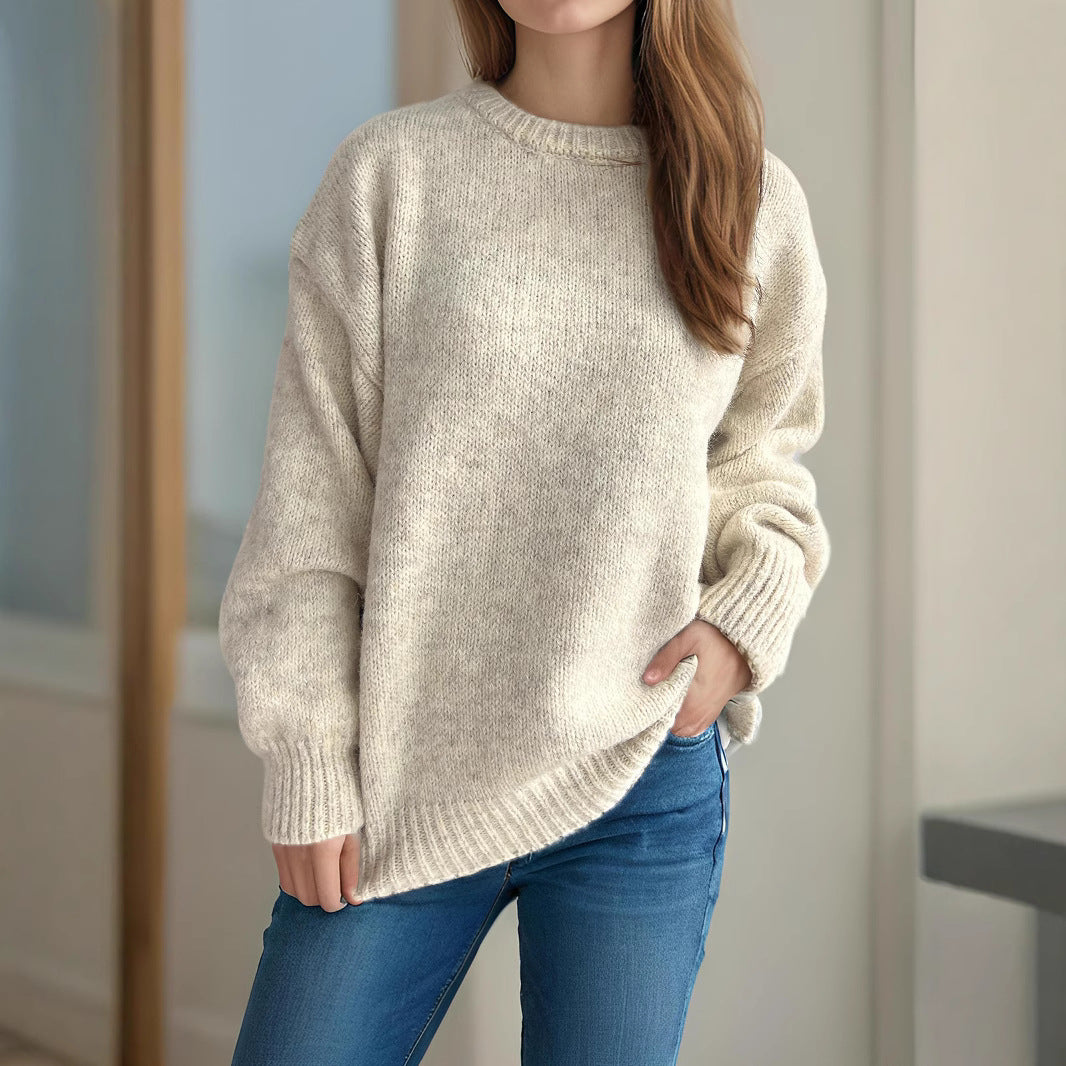 Damen Grobstrickpullover Moderner Schnitt Weite Ärmel