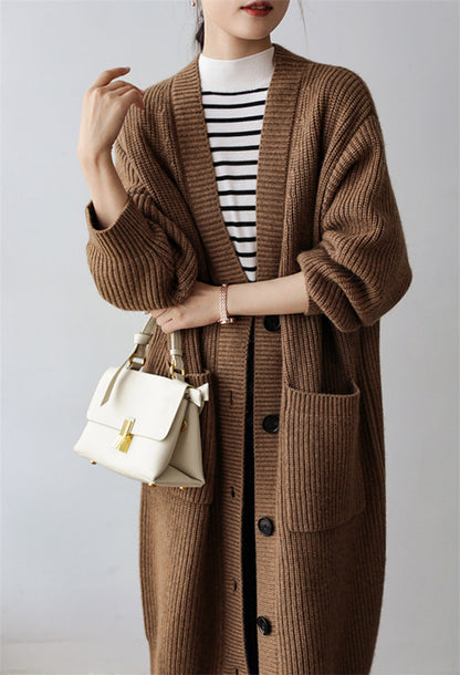 Damen Strickcardigan Großzügig Geschnitten Mit Taschen Dekorativer