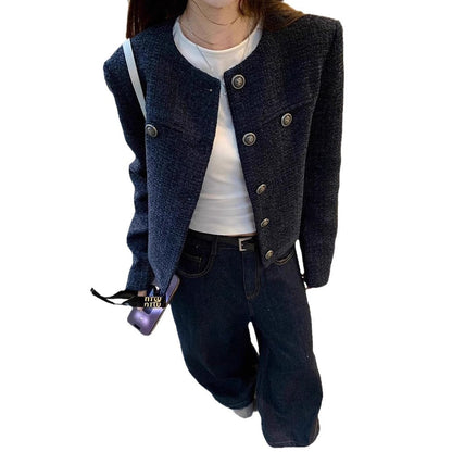 Damen Kurzjacke Strukturiert Dekorative Knöpfe Eveloria