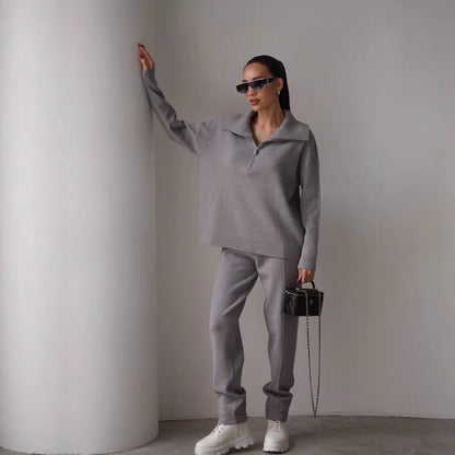 Damen Sweatshirt Jogginghose Set Hochkragen Reißverschluss Eveloria - Eveloria