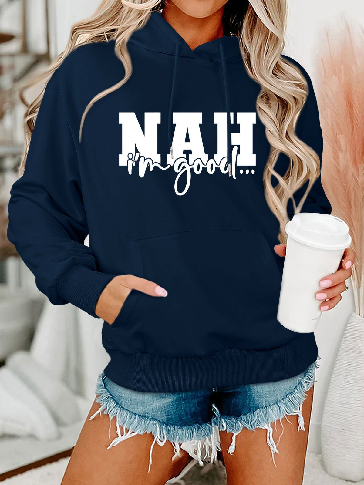 Damen Kapuzenpullover Bequem Motivierender Schriftzug Grau