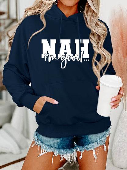 Damen Kapuzenpullover Bequem Motivierender Schriftzug Grau