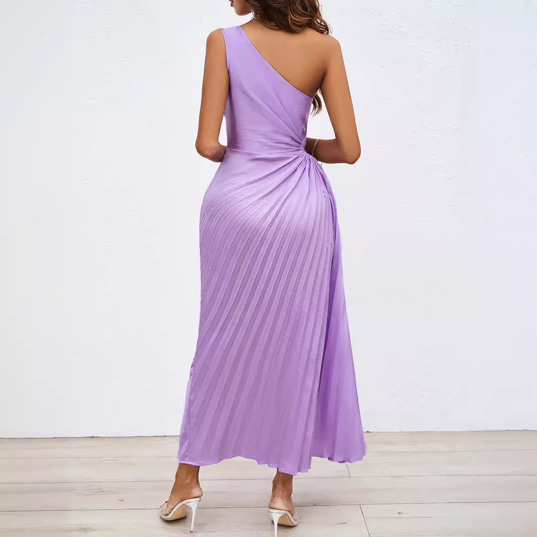 Damen Maxikleid Plissiert Asymmetrisch Eveloria
