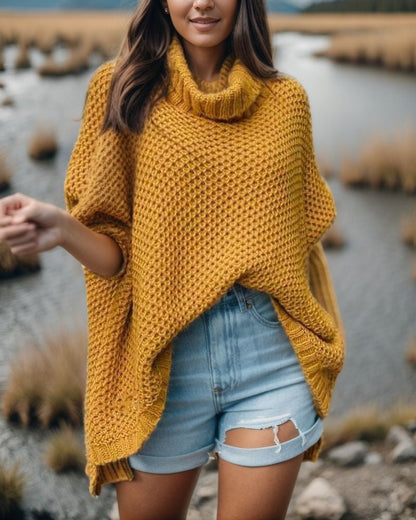 Damen Strickpullover Hohler Kragen Strukturiert Grau
