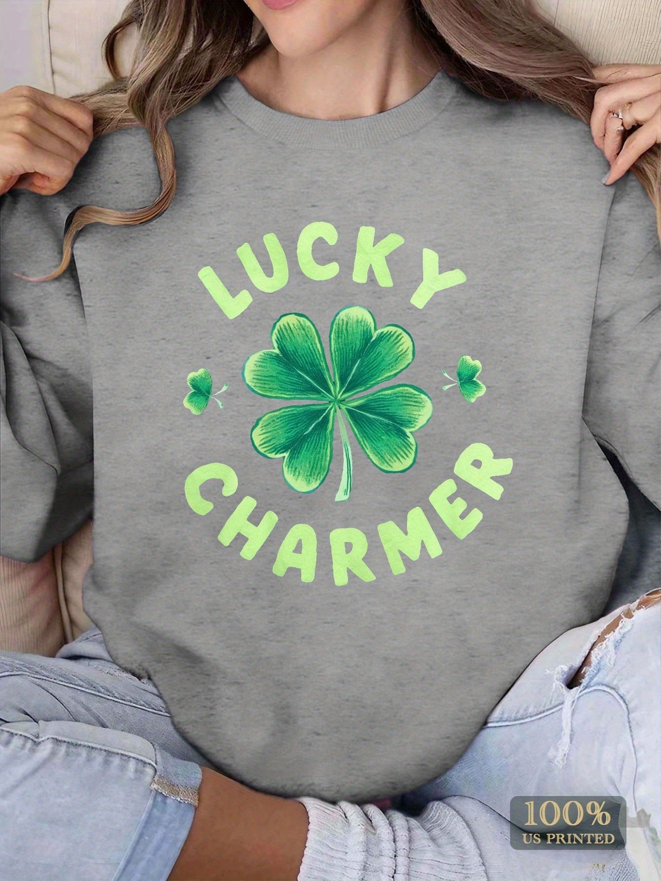 Damen Sweatshirt Klee-Design Weiß