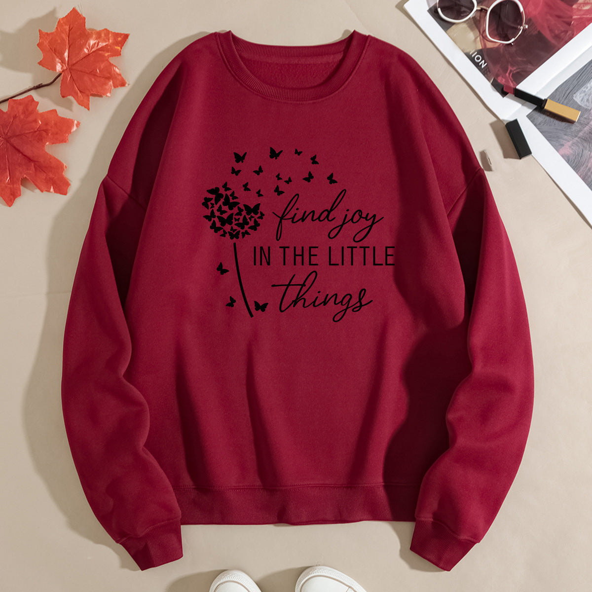 Damen Sweatshirt Floral Aufdruck Motivierender Spruch