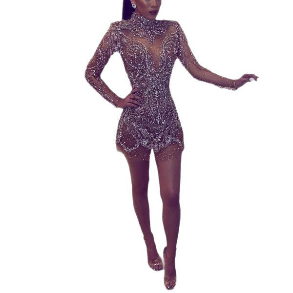 Damen Minikleid Pailletten Fransen