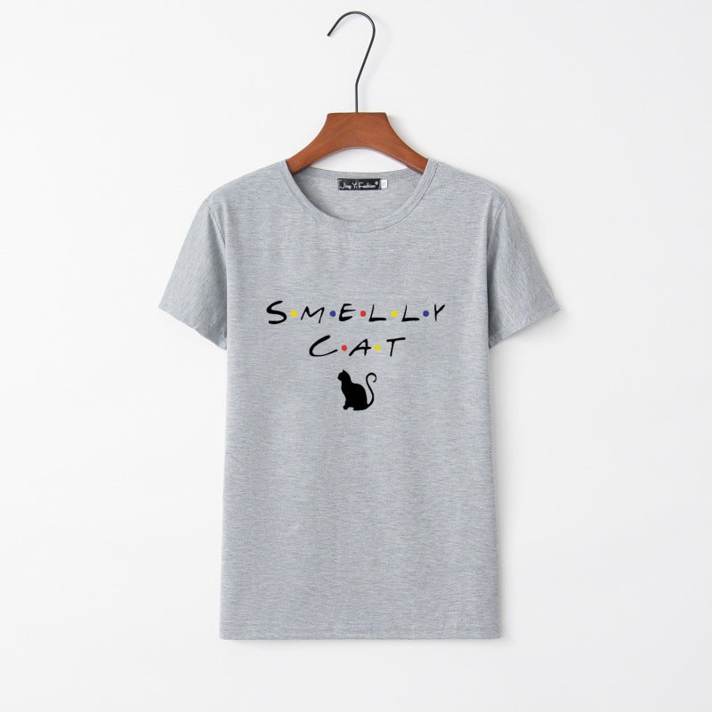 Damen T-Shirt Katzenmotiv Rundhals