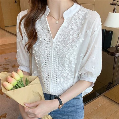 Damen Bluse Halbärmelig Floralmuster Eveloria