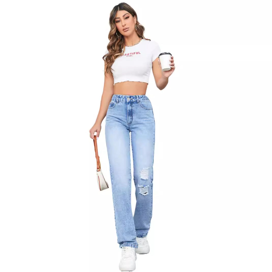 Damen Highwaist Jeans Vintage-Look Destroyed-Effekt