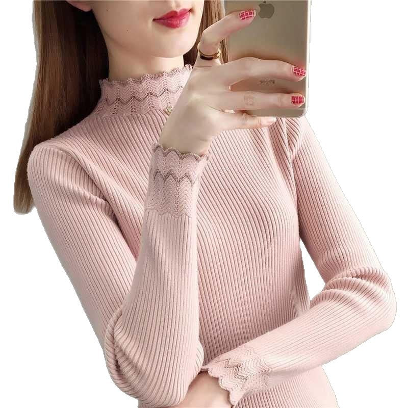 Damen Strickpullover Stehkragen Wellenmuster Eveloria