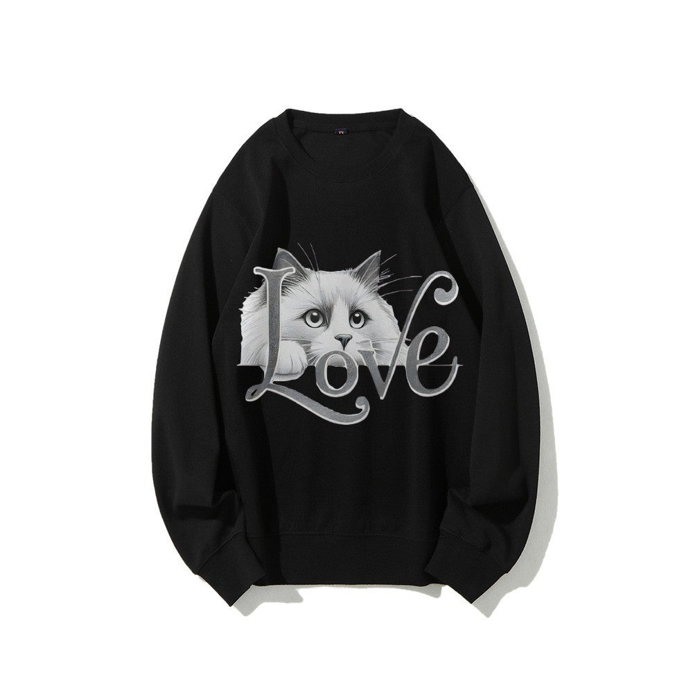 Damen Sweatshirt Katzenmotiv Lässig Grau Eveloria - Eveloria