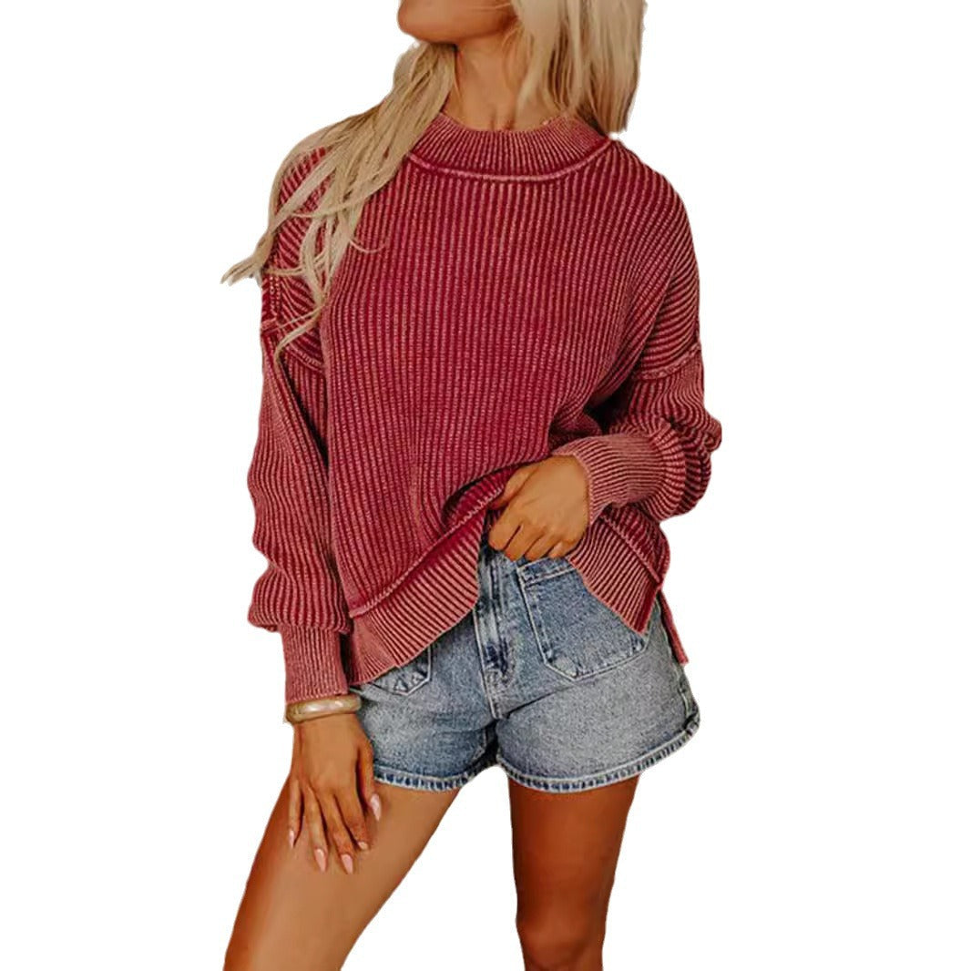 Damen Rollkragenpullover Oversized Feinestreifen